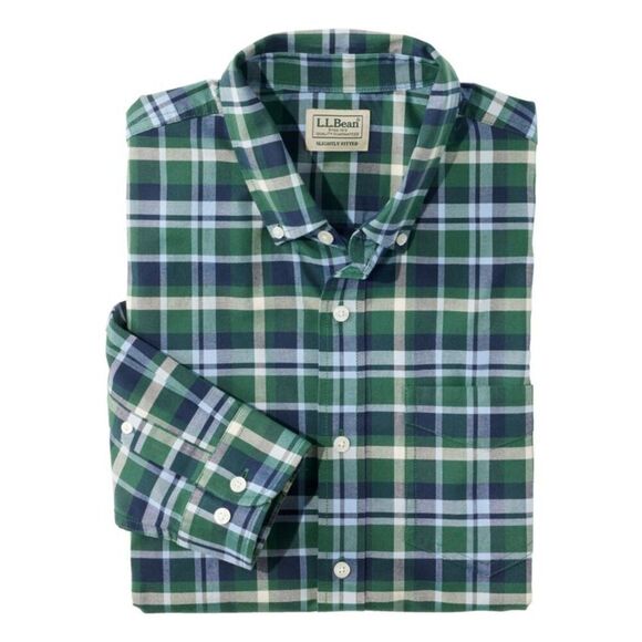 L.L.Bean Men Deep Green Plaid Cotton  "Slightly Fitted" Button Down Shirt Large - Picture 3 of 9